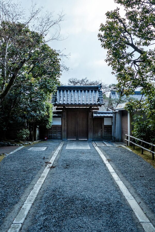 Kyoto temple pond with zen garden