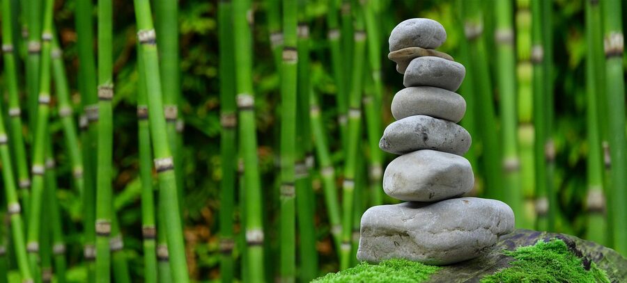 Zen garden water feature with stones