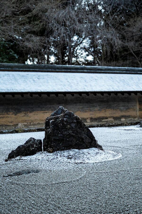 Kyoto zen rock garden with raked gravel