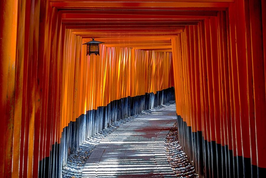 Torii gates and pathway at Fushimi Inari Shrine Kyoto