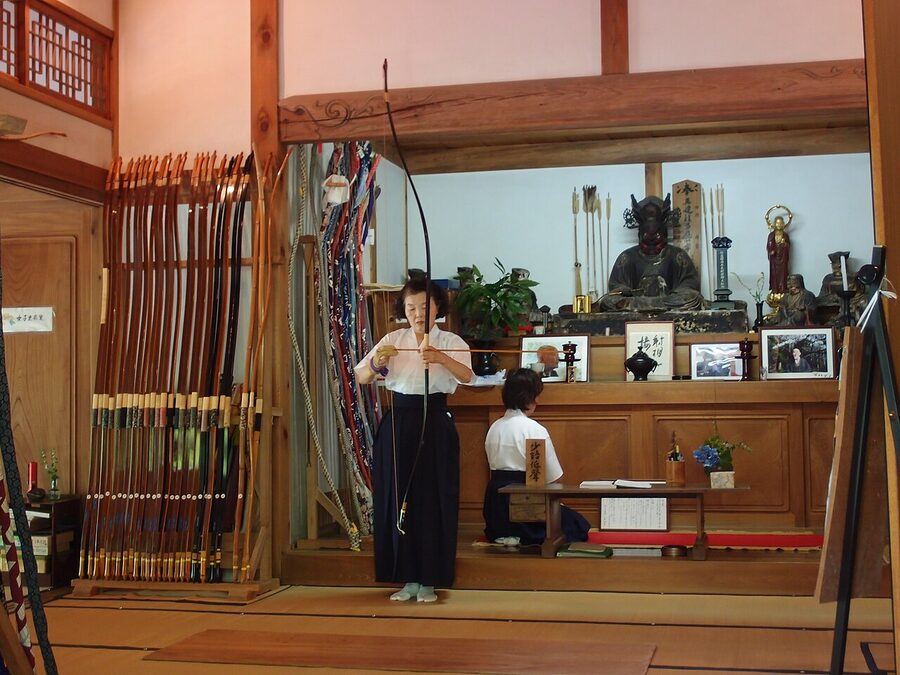 Kyudo Japanese archery practice at Engaku-ji Temple in Kita-Kamakura