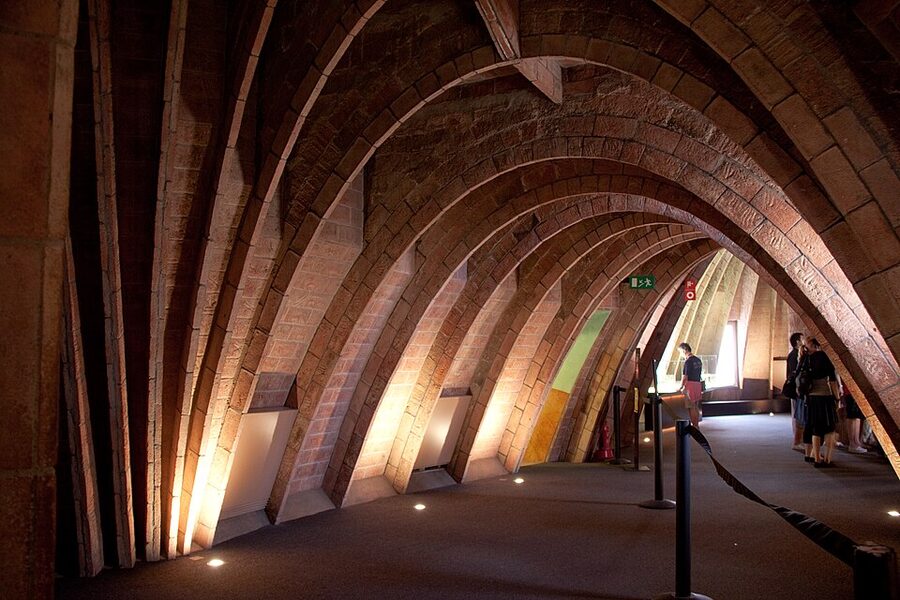 La Pedrera attic ceiling catenary brick arches Espai Gaudi museum