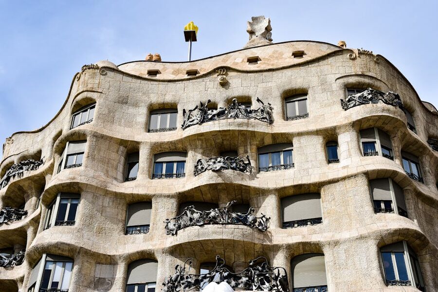 La Pedrera Casa Mila wavy stone facade and balconies on Passeig de Gracia in Barcelona