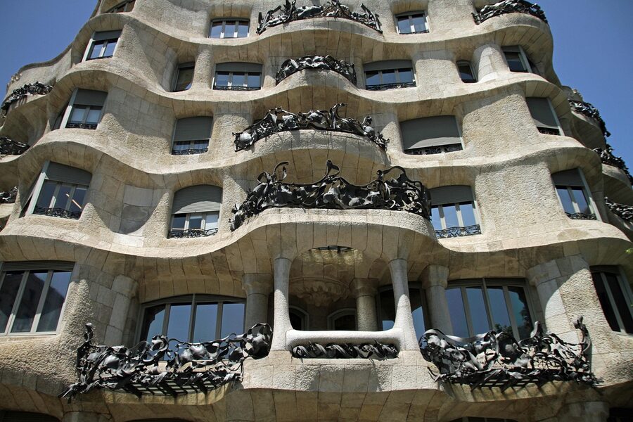 La Pedrera Casa Mila corner facade in the Eixample district of Barcelona