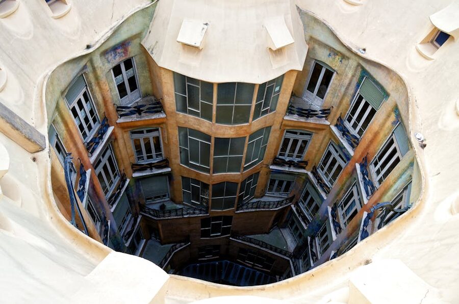 Casa Mila courtyard from above showing the two interior light wells