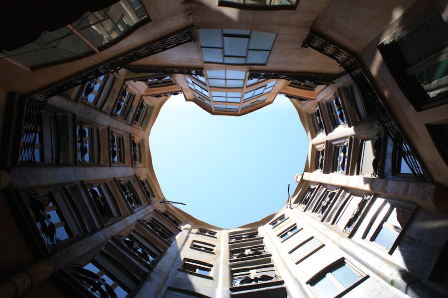 La Pedrera Casa Mila courtyard interior view from below