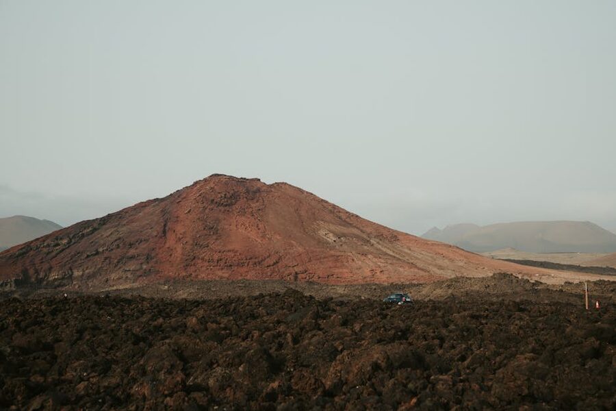 Lanzarote red volcanic cone terrain