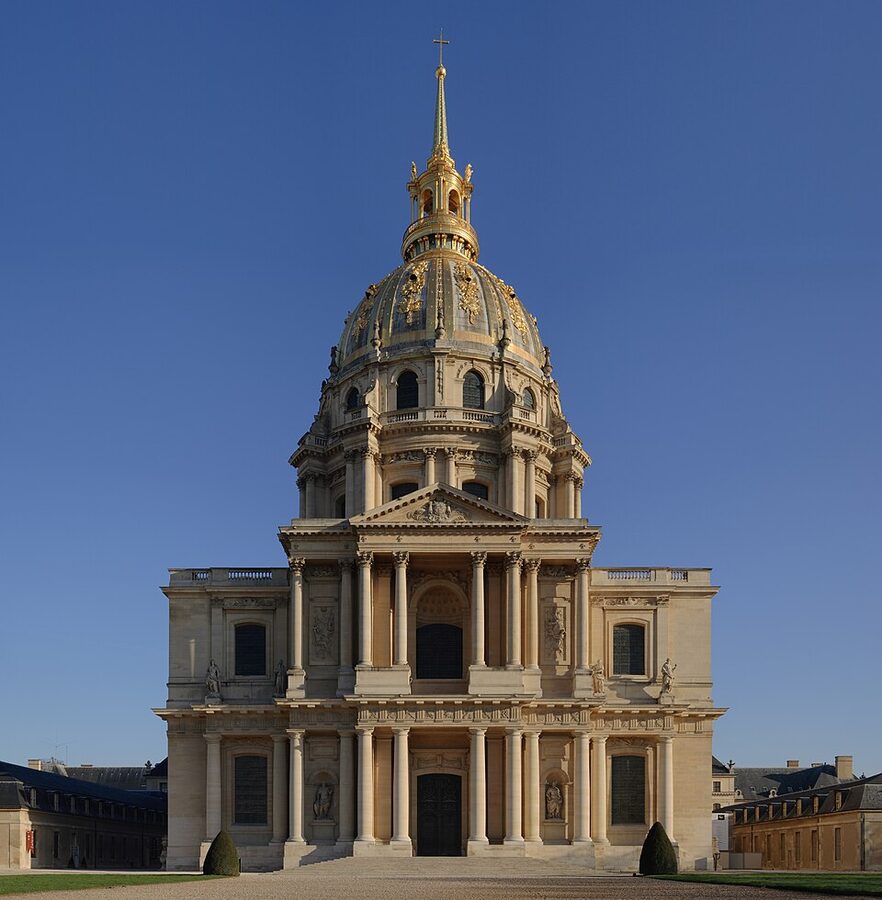 Wide view of Les Invalides esplanade and facade in Paris