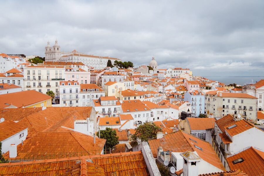 View over Alfama red rooftops and historic buildings in Lisbon
