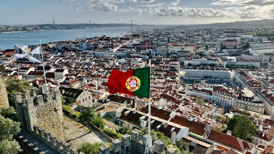 Aerial Lisbon cityscape view from Saint George Castle