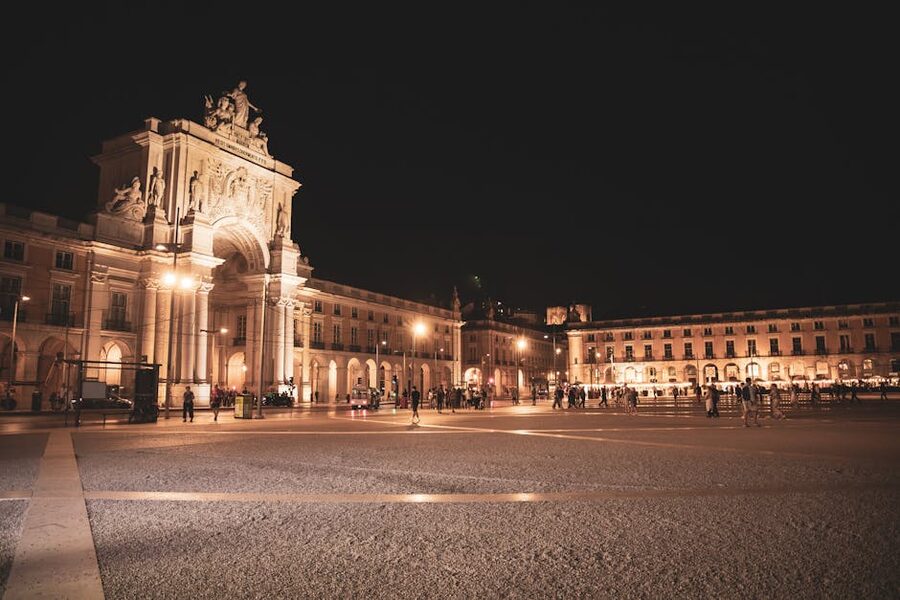 Night view of Praca do Comercio in Lisbon