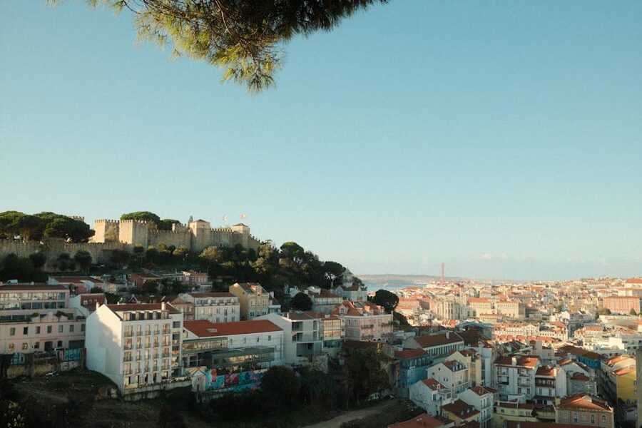 Lisbon cityscape with Sao Jorge Castle on the hill