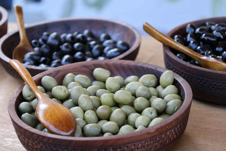 Olives in wooden bowls Portuguese