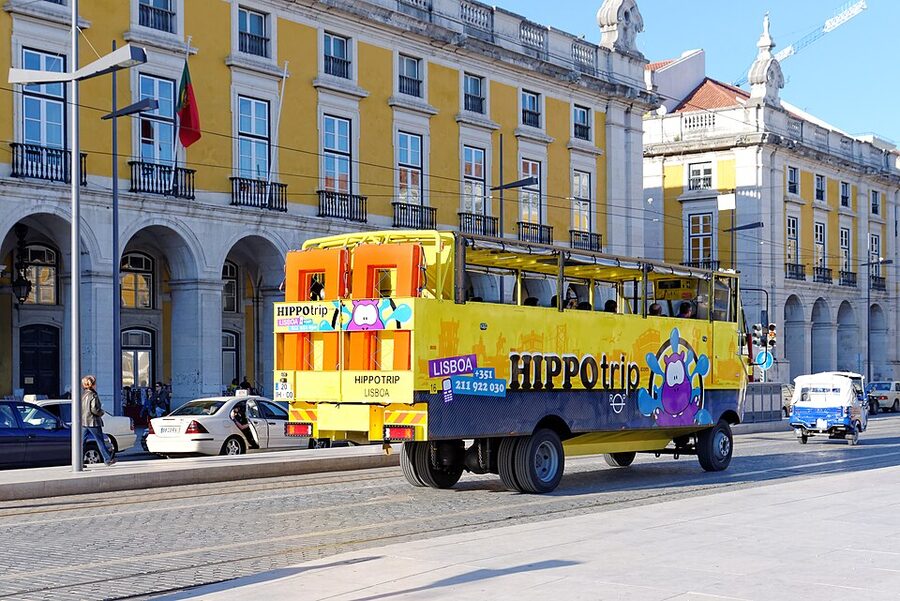HIPPOtrip amphibious bus on a Lisbon street