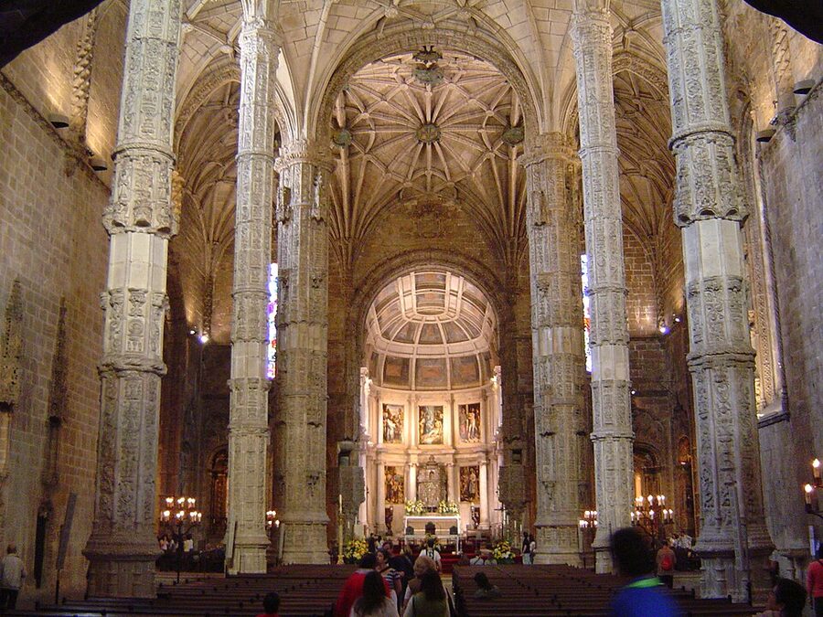 Jeronimos Monastery church nave with vaulted ceiling