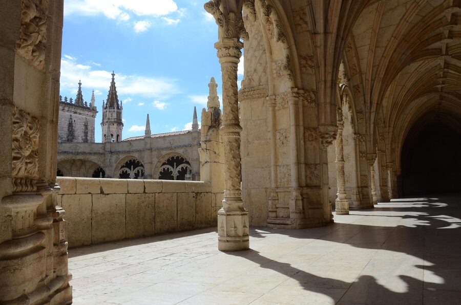 Jeronimos cloister arches with light and shadow