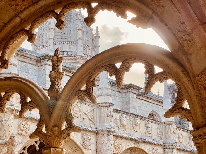 Close-up of carved Gothic stone detail at Jeronimos