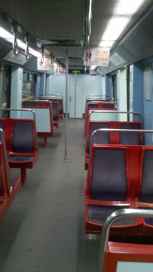 Inside a Lisbon Metro train carriage