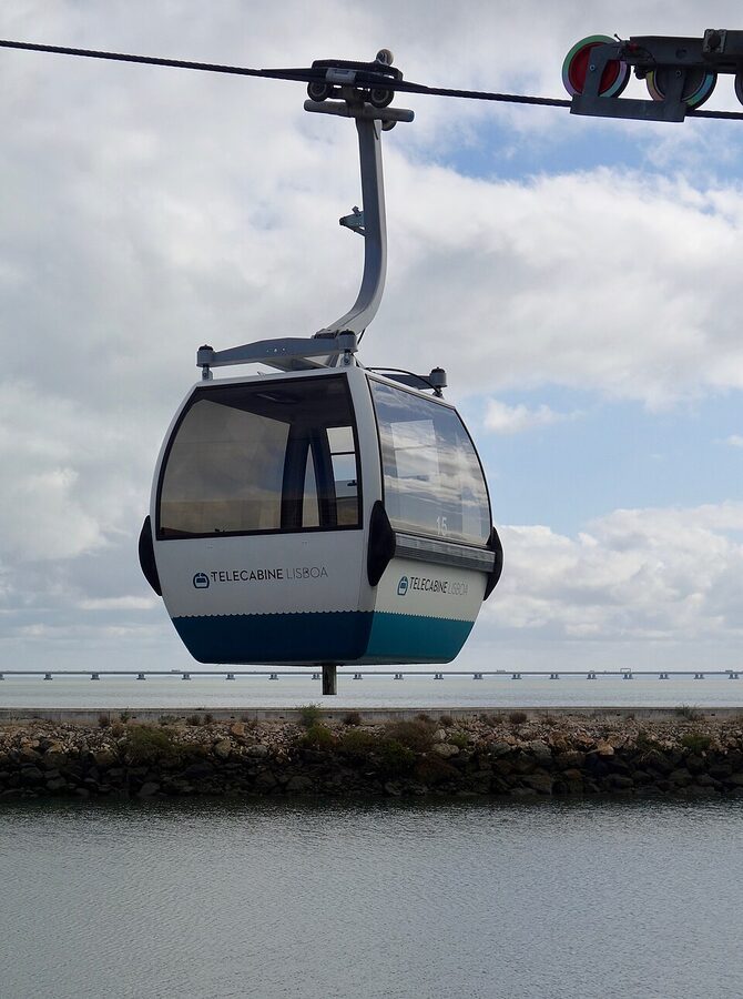 Cable car telecabine over Parque das Nações Lisbon