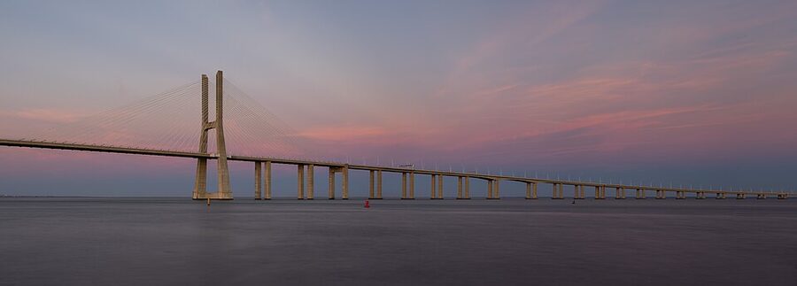 Vasco da Gama Bridge at sunset from Parque das Nações