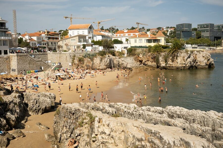 Cascais beach scene with people on a sunny day