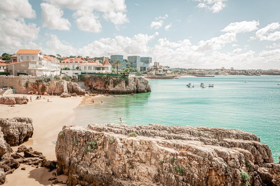 Cascais coastline cliffs and turquoise water Portugal