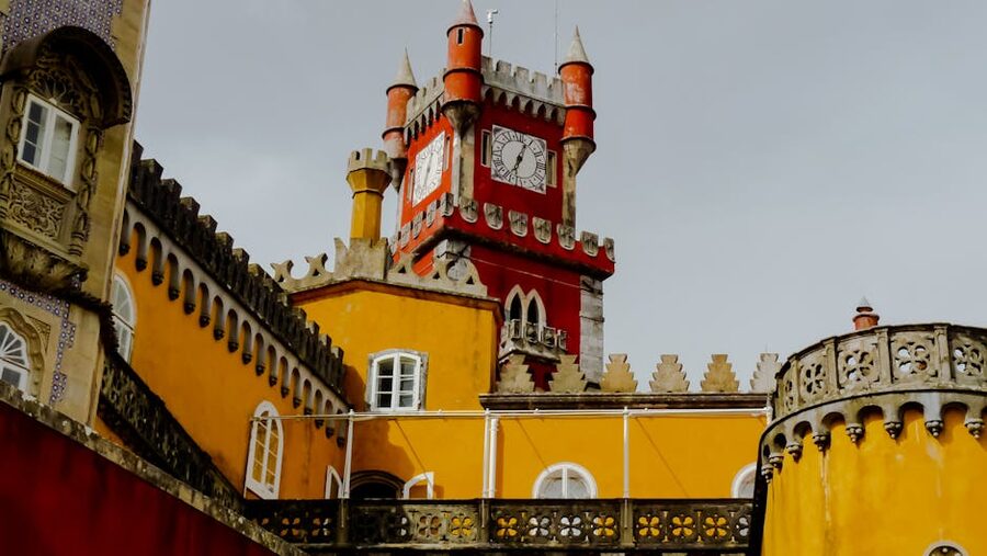 Pena Palace red clock tower with intricate architecture
