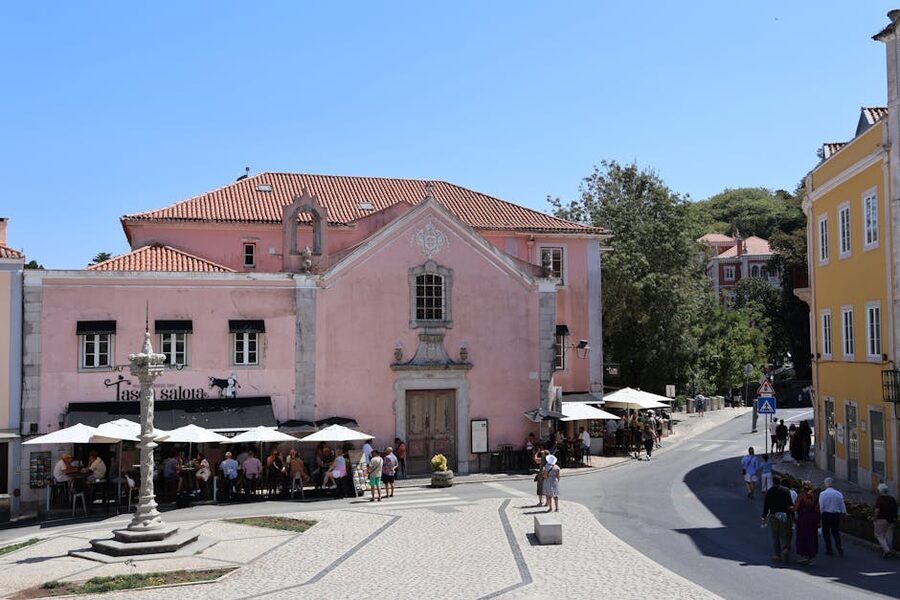 Colourful street scene in Sintra Portugal