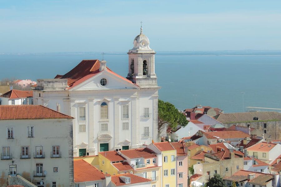 Lisbon Alfama district overlooking Tagus River