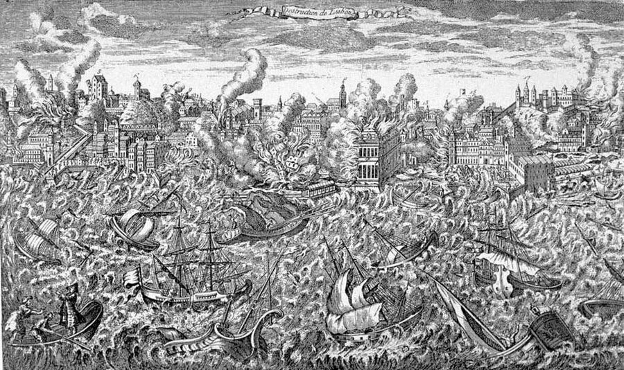 1755 Lisbon earthquake copper engraving