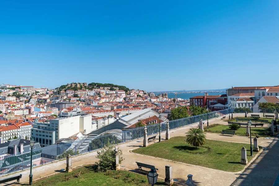 Lisbon view from miradouro park with Sao Jorge Castle