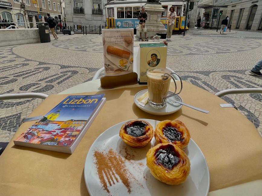 Pastel de nata and coffee with Lisbon tram