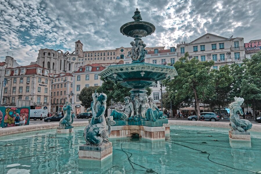 Rossio square monument Lisbon city centre