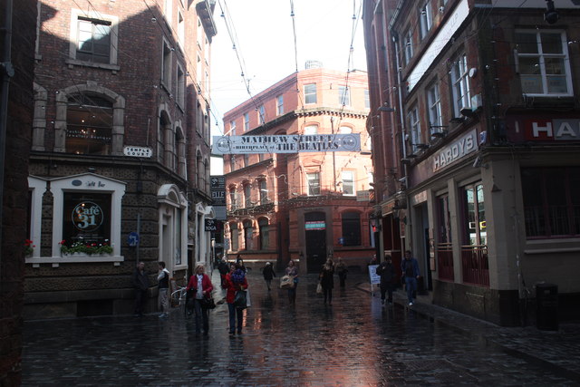 Mathew Street Cavern Quarter Liverpool cobblestone alley