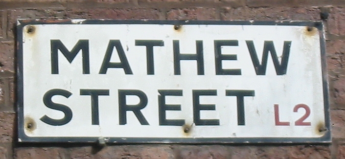 Mathew Street Liverpool sign at Beatles Cavern Quarter