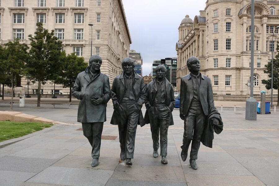 Close-up of the Beatles bronze statues, Liverpool