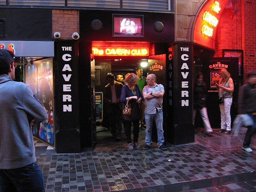The Cavern Club on Mathew Street, Liverpool, with its iconic red brick entrance