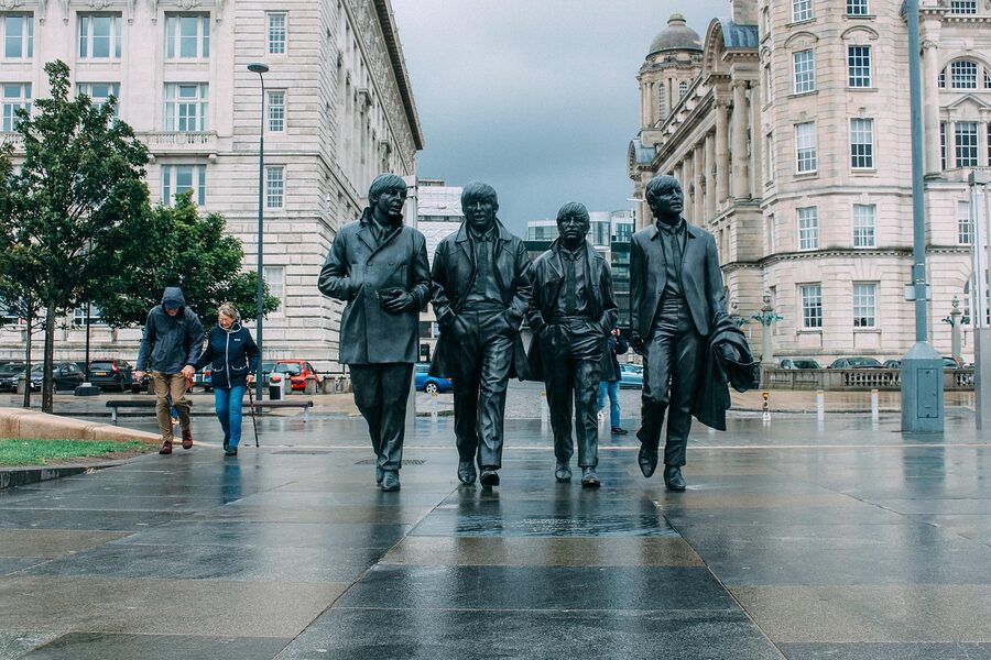 Fab Four bronze statue at Liverpool waterfront