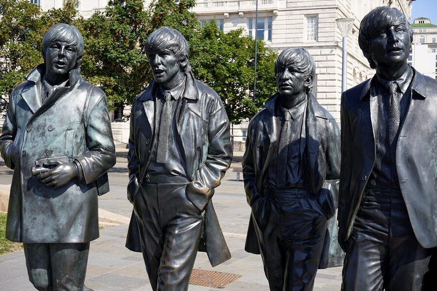 The Beatles bronze statues at the Liverpool waterfront