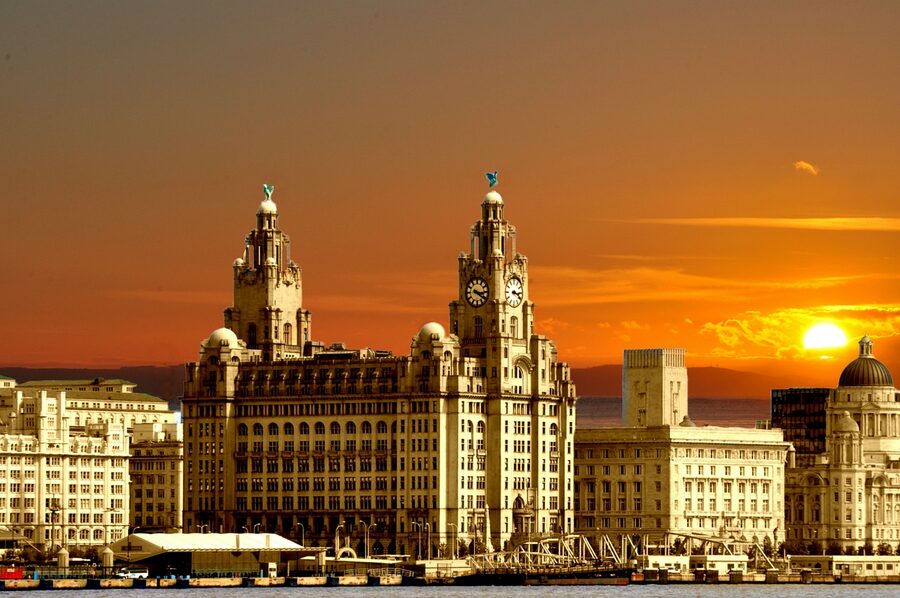 Liverpool Three Graces at sunset