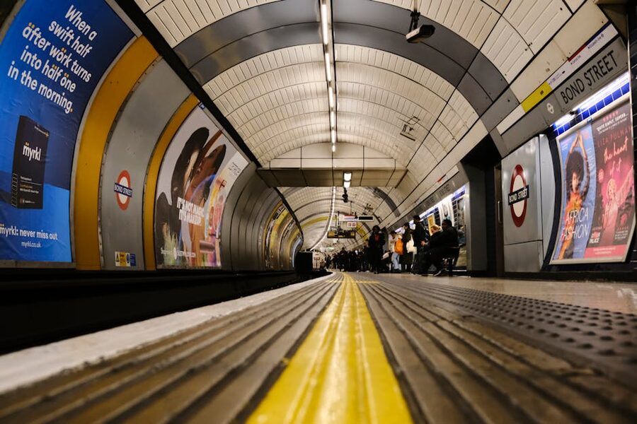Bond Street Tube station platform with passengers