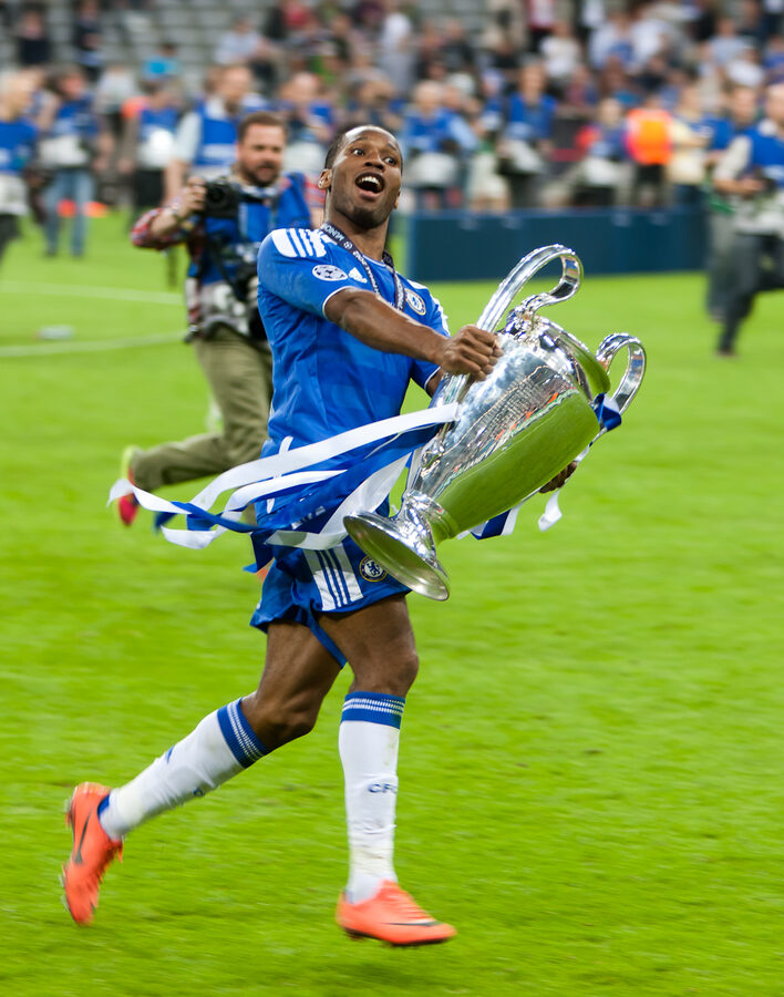 Didier Drogba lifting Champions League trophy 2012