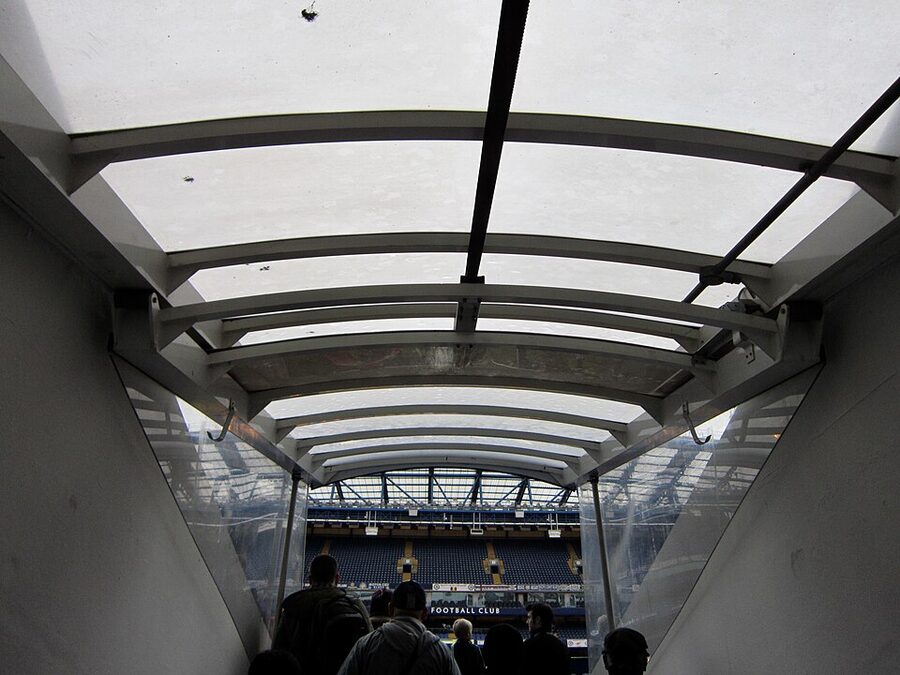 Stamford Bridge East Stand exterior daytime