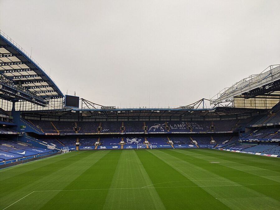 Chelsea FC home dugout view from pitch on stadium tour