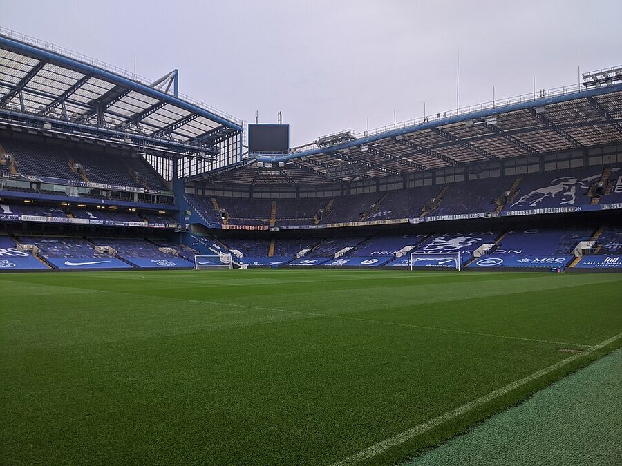 Chelsea FC trophy display in museum stadium tour