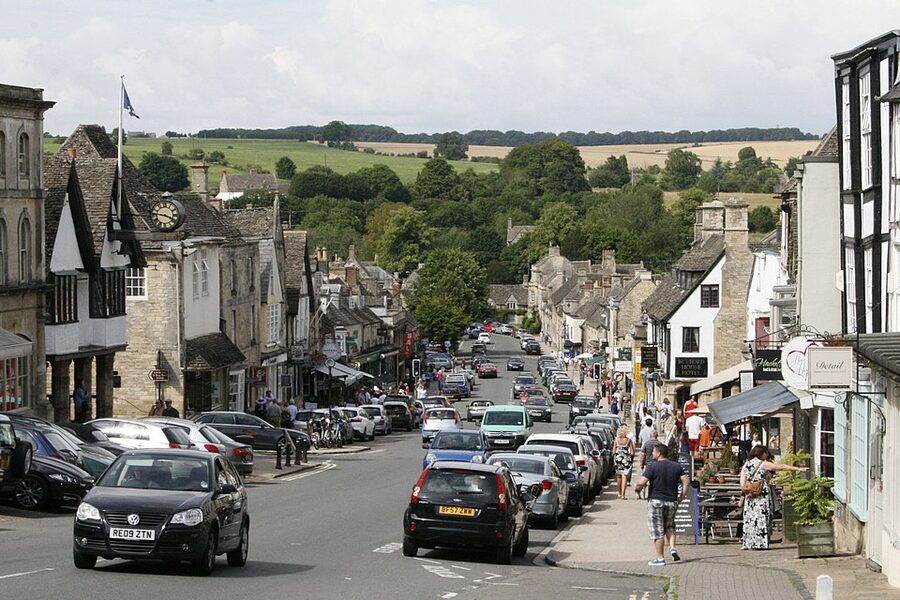 Burford high street descending toward the River Windrush