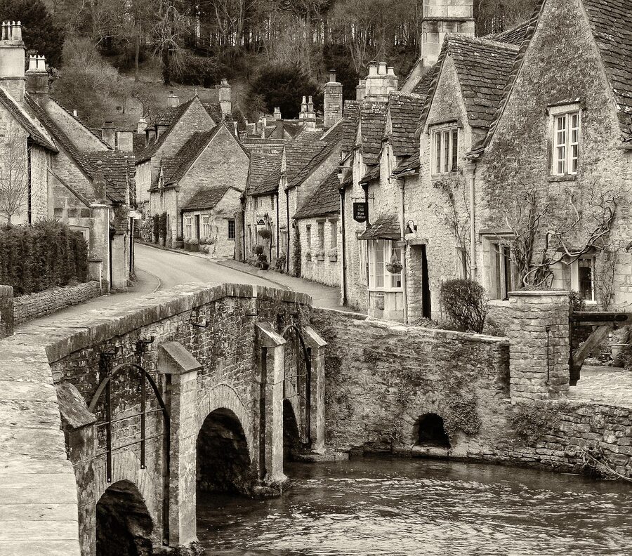 Castle Combe old stone bridge over the Bybrook