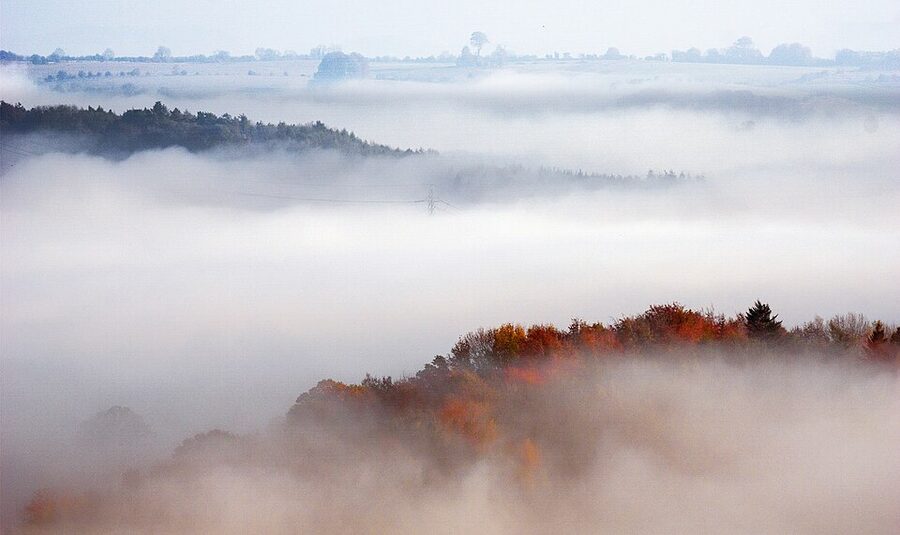 Cotswolds misty morning fields