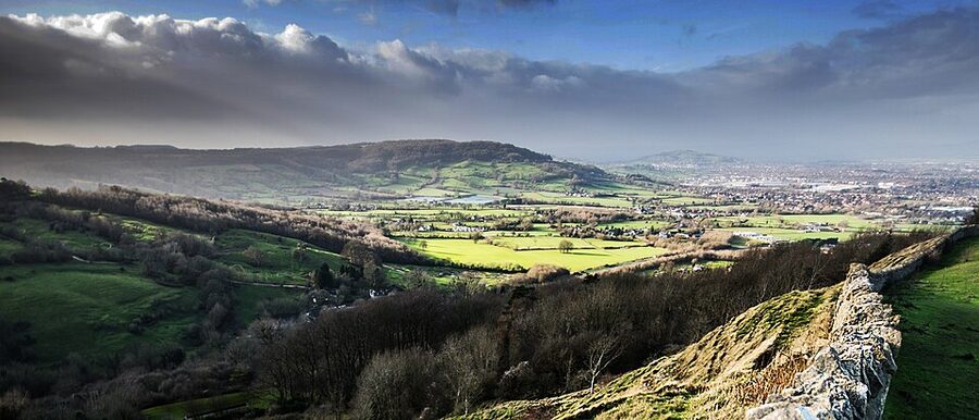 Rolling hills panorama of the Cotswolds Gloucestershire