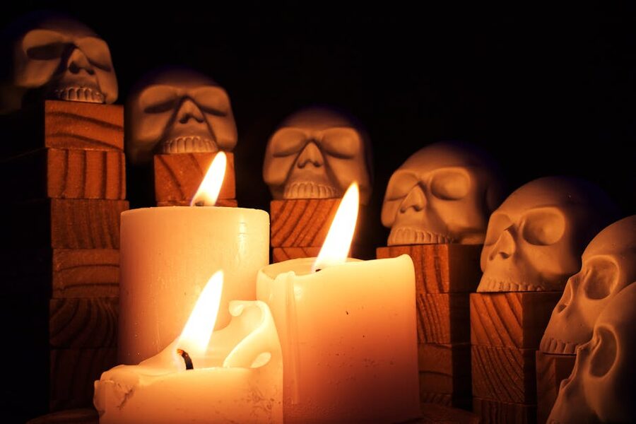 London Dungeon dark candle and skull mood photograph